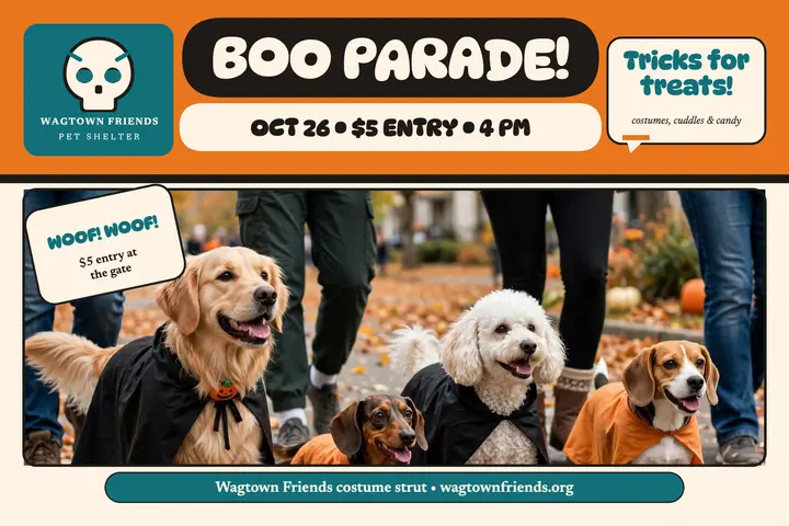 Wagtown pet parade postcard template