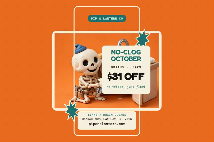 Pip and Lantern skeleton plumber postcard: halloween plumber postcard template