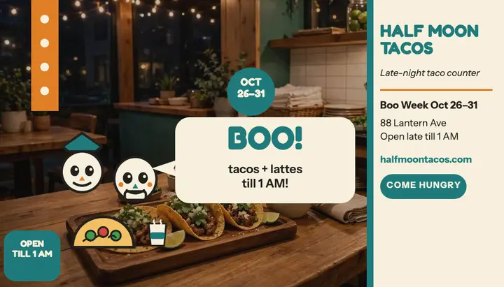 Half Moon Tacos Halloween business card template