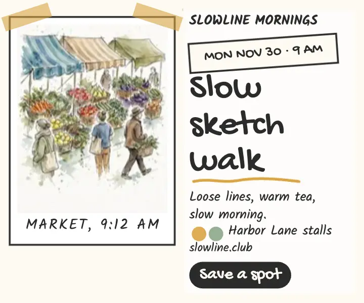 Slowline sketch walk ad, market morning template