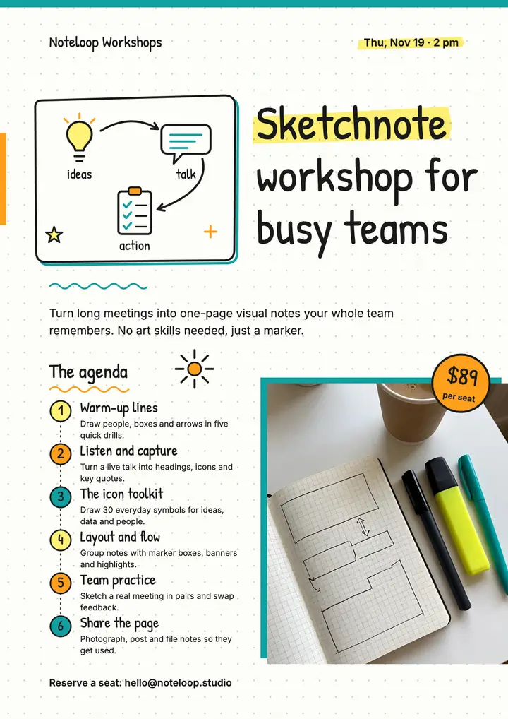 Noteloop visual notes workshop flyer template
