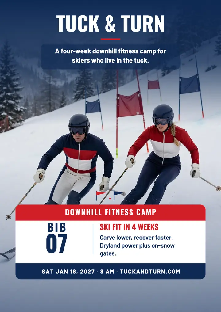 Tuck and Turn ski camp fitness flyer template