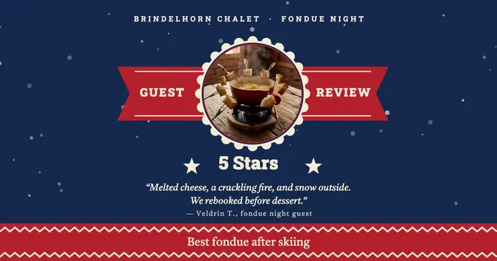 Ski chalet fondue night review card template