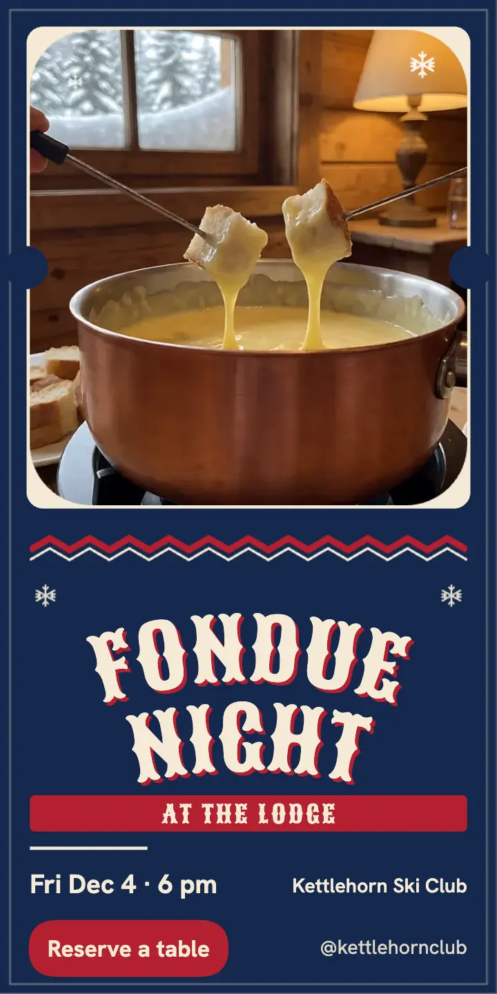Ski club fondue night half-page ad template