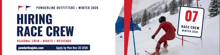 Powderline Outfitters race crew hiring banner template