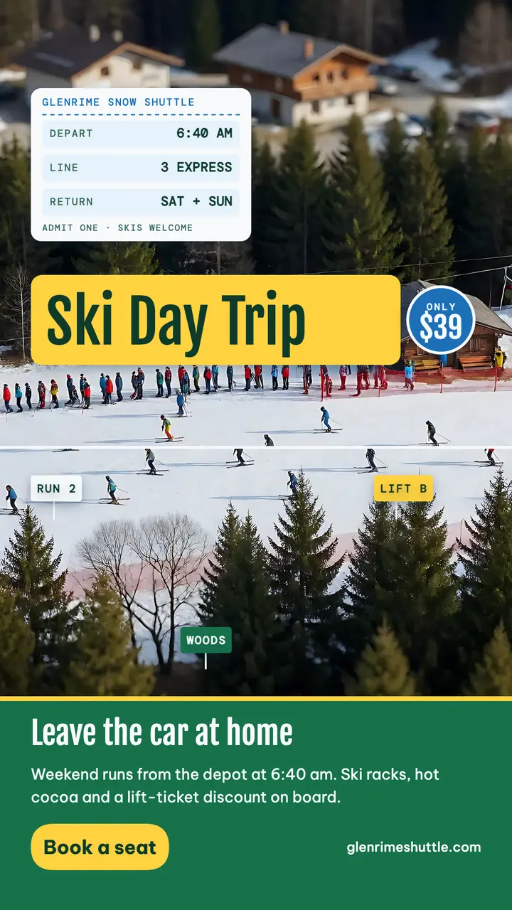Glenrime Snow Shuttle ski day trip story template