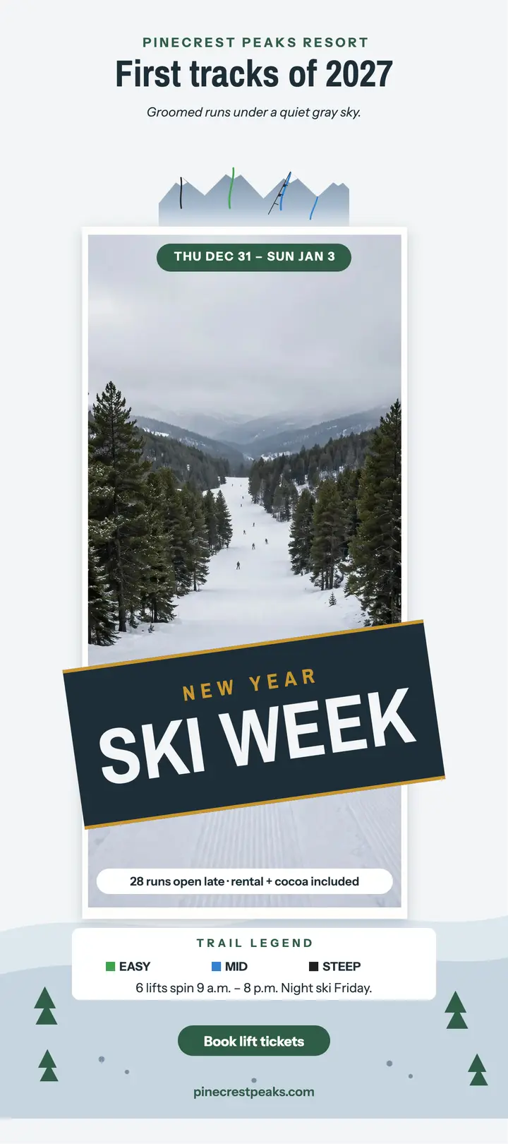 Pinecrest Peaks New Year ski week card template