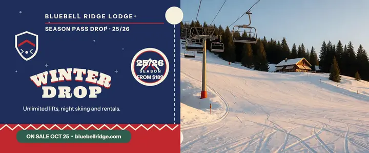 Bluebell Ridge winter pass drop ticket: ski pass ticket template