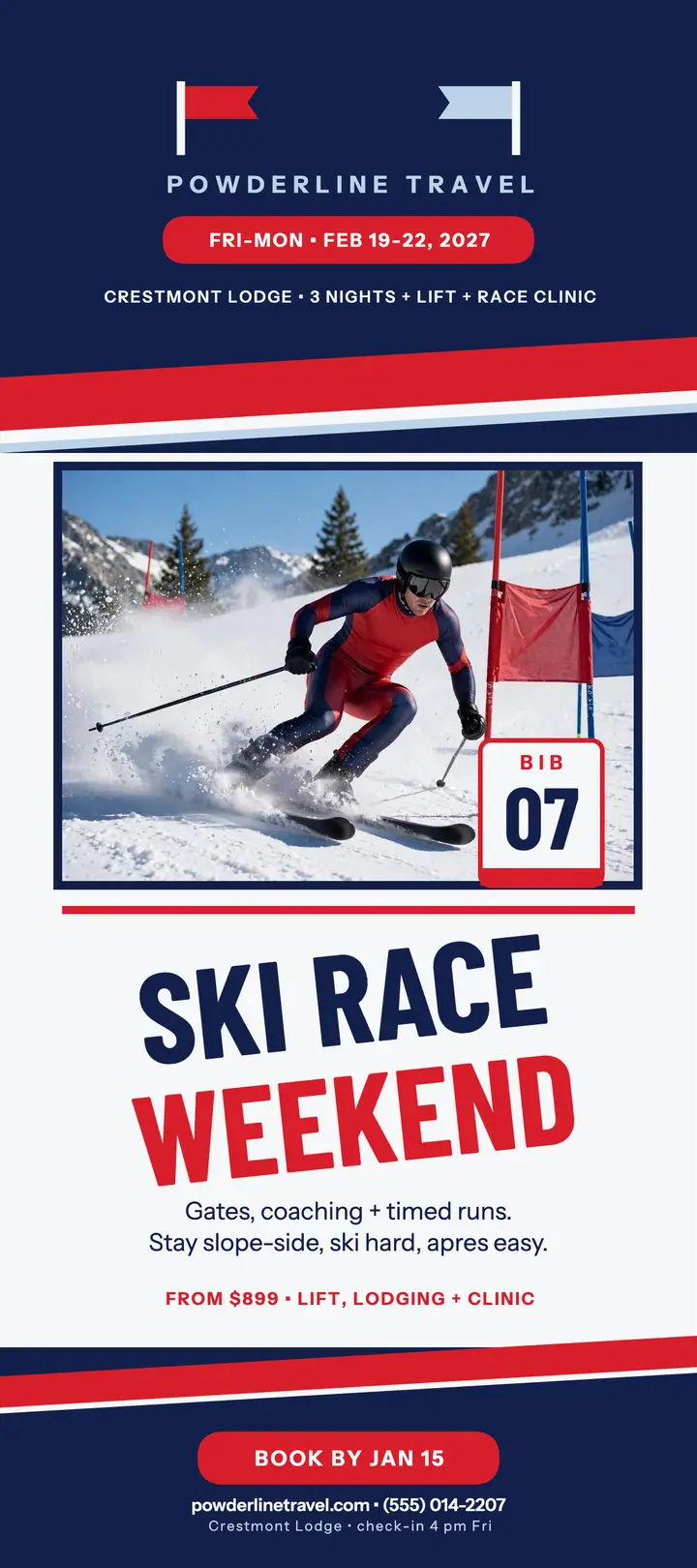 Powderline ski race weekend rack card template