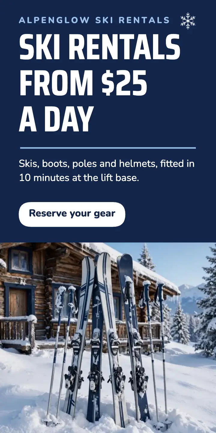 Ski rentals half-page ad template