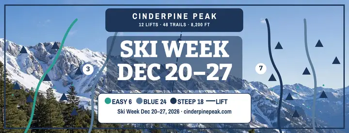Cinderpine Peak ski week panorama cover template