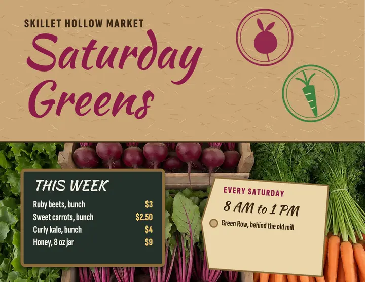 Farmers market flyer, kraft and chalkboard template