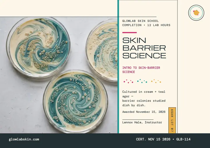 Glowlab skin barrier science certificate: skin science certificate template