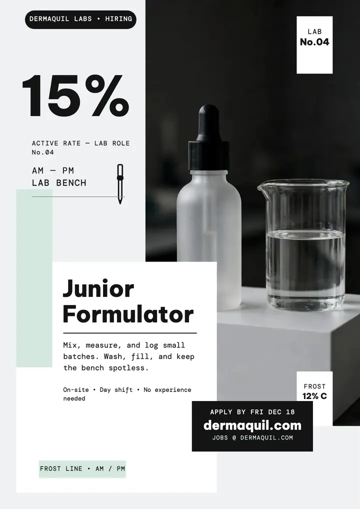 Dermaquil lab junior formulator hiring flyer template