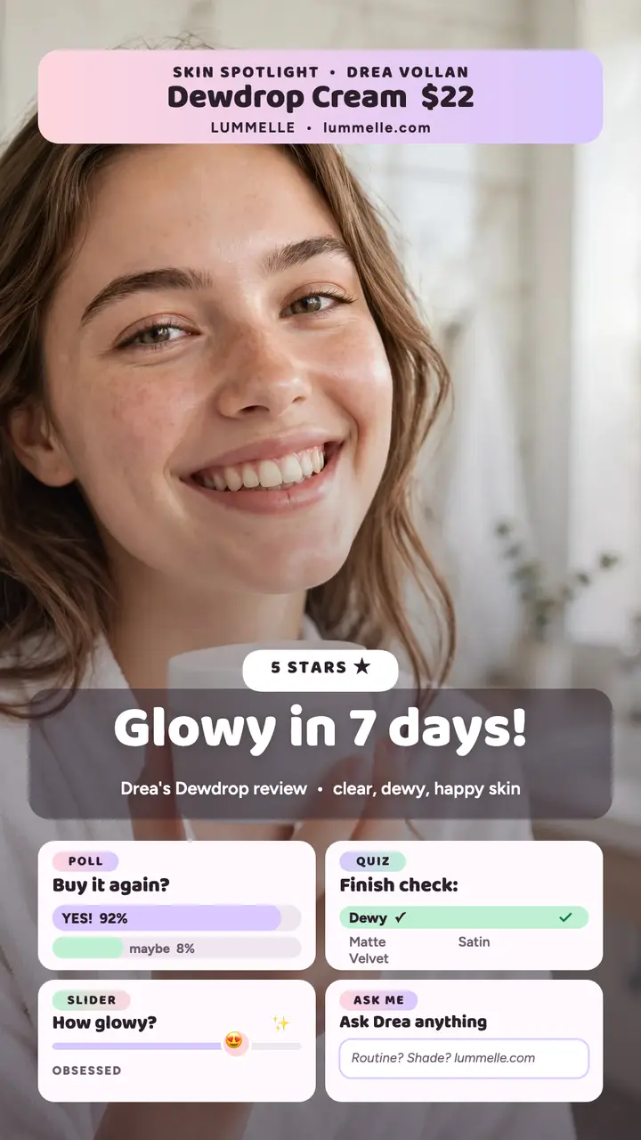 Lummelle dewdrop spotlight poll story: skincare review story template