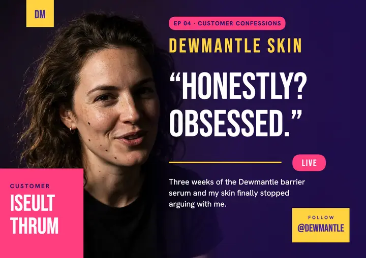 Dewmantle Skin customer confessional review card template