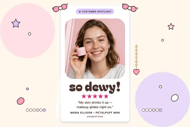 Petalpuff skincare mini customer review photocard: skincare review card template