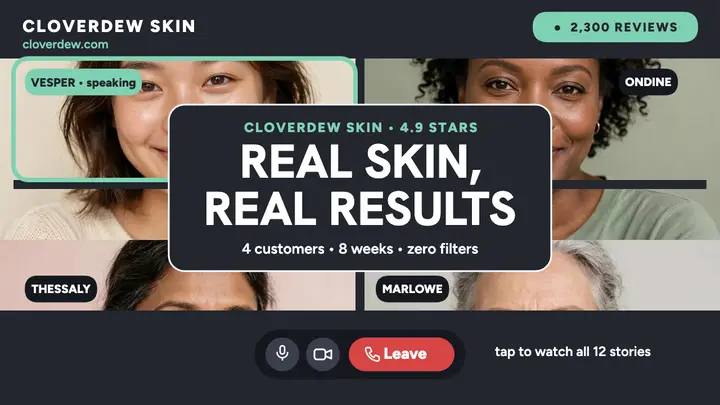 Cloverdew Skin testimonial grid thumbnail template