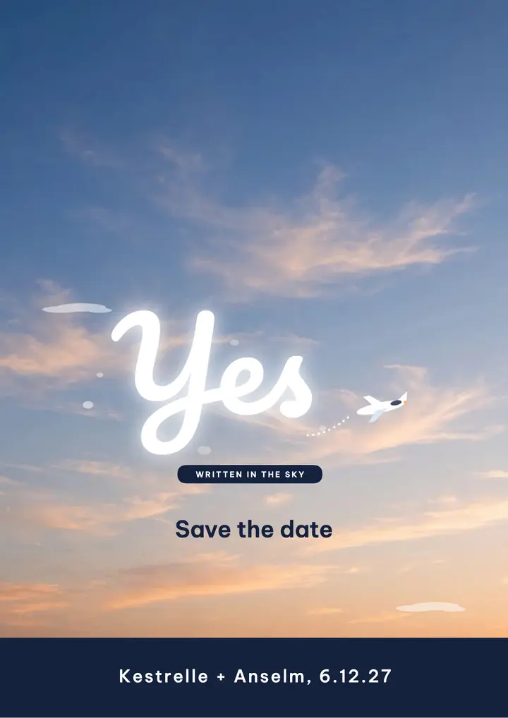 Engagement save the date flyer, skywriting template