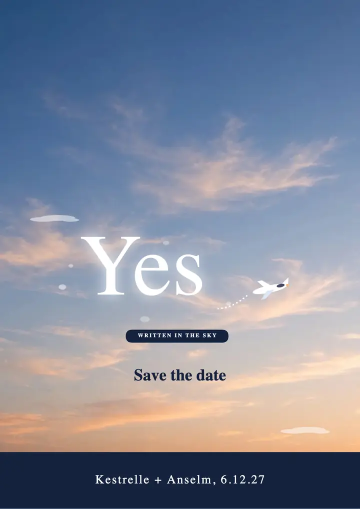 Engagement save the date flyer, skywriting template
