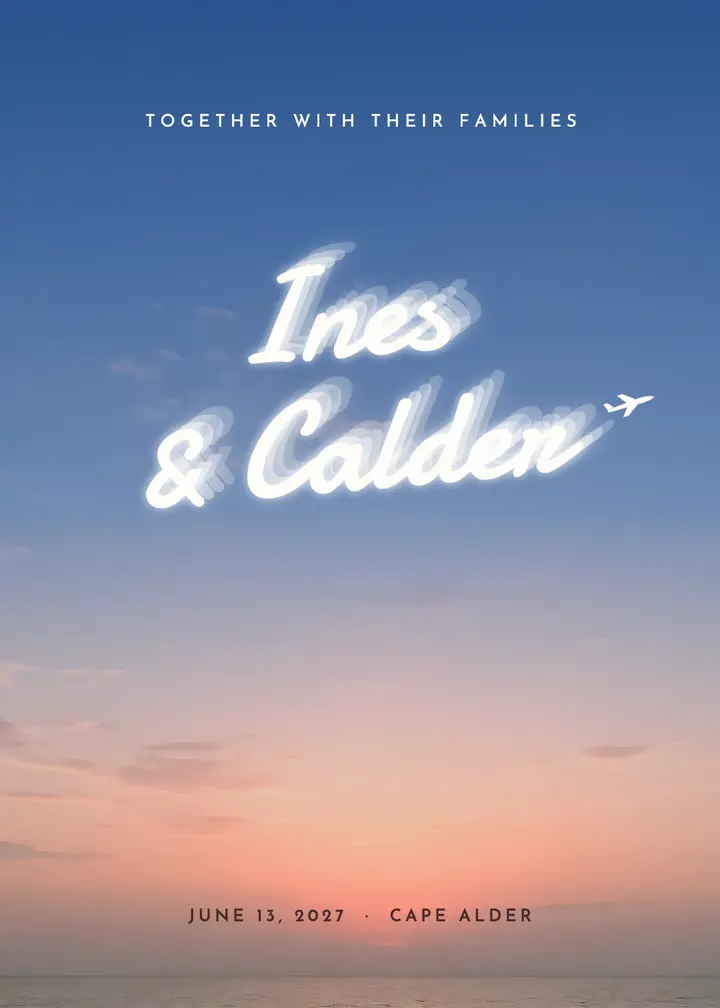 Ines and Calder skywriting invitation: wedding invitation template
