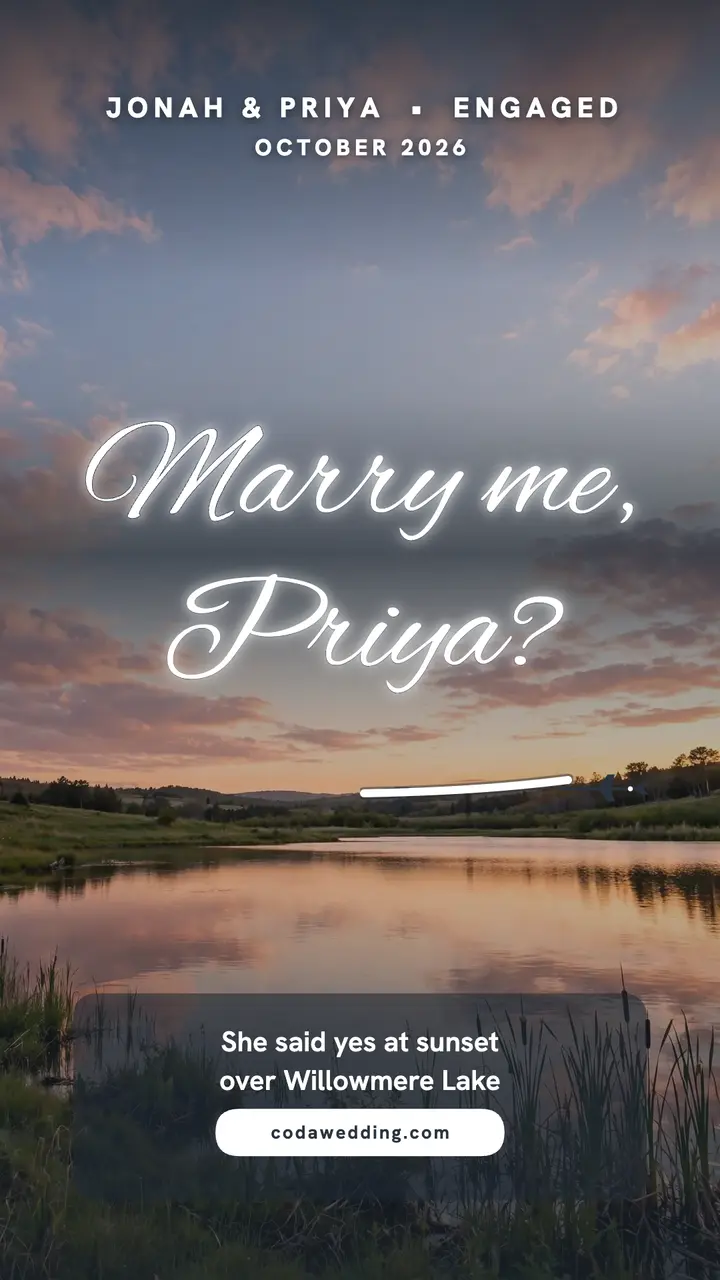Skywriting proposal story at sunset: proposal story template