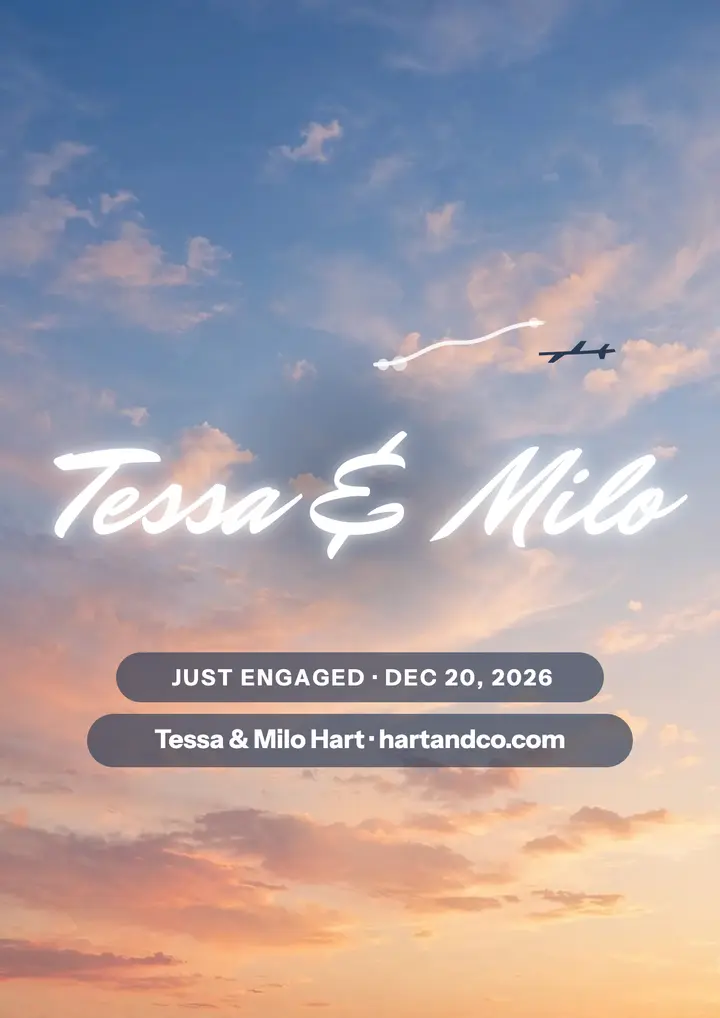 Skywritten engagement flyer, Tessa and Milo template
