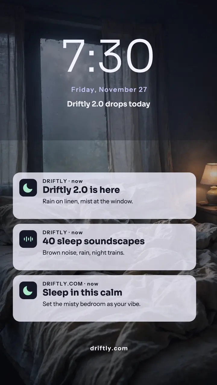 Driftly sleep app launch lock screen story: sleep app launch story template
