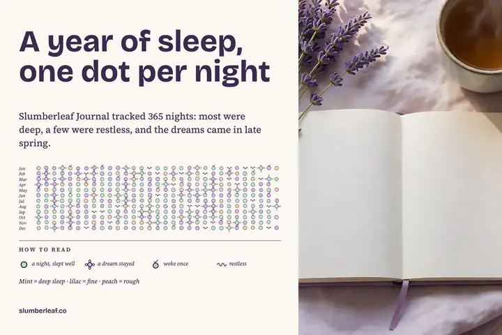 A year of sleep dot journal postcard: sleep tracking journal postcard template