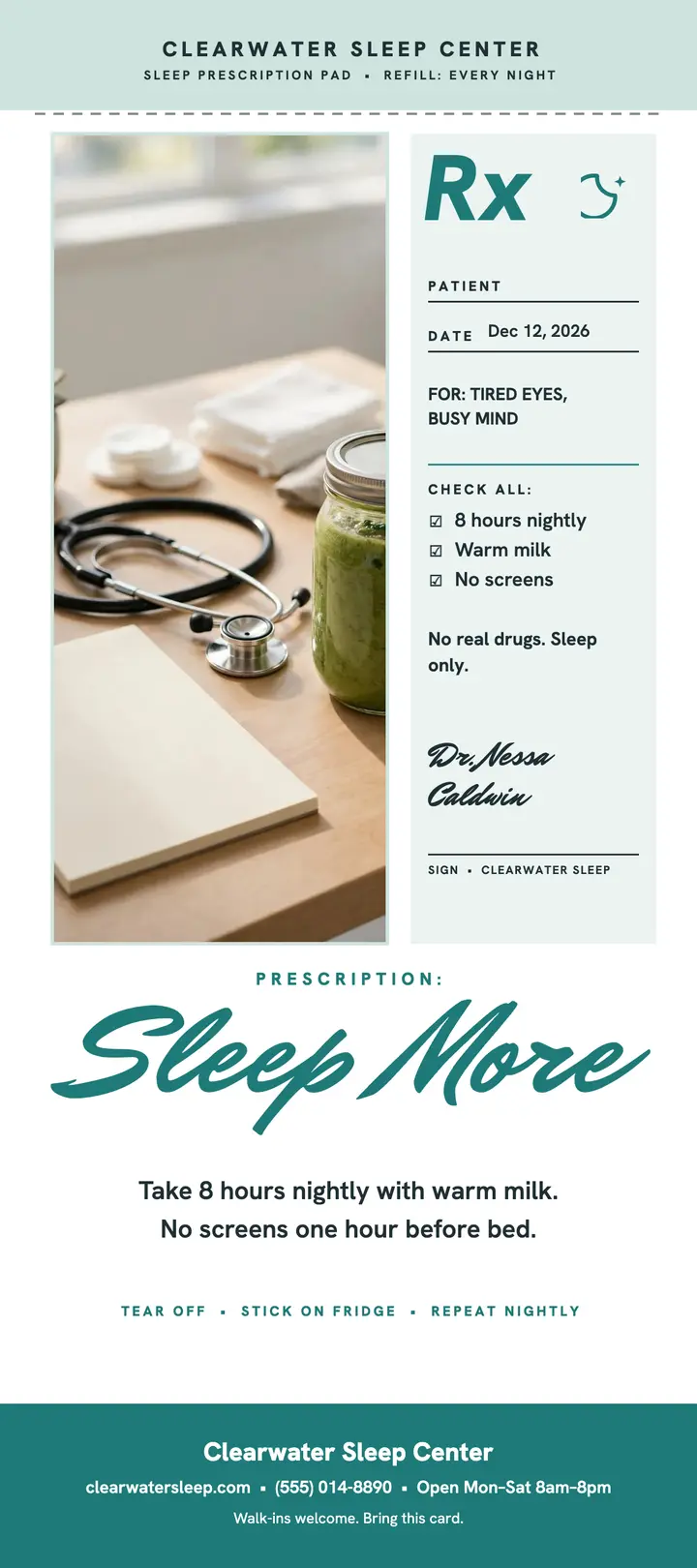 Clearwater sleep prescription pad card: sleep prescription card template