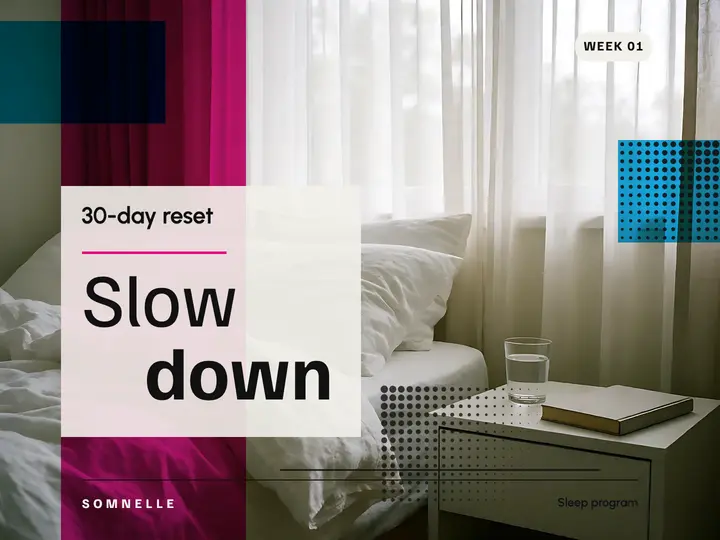 Somnelle Slowdown 30-day sleep reset title slide: sleep reset title slide template