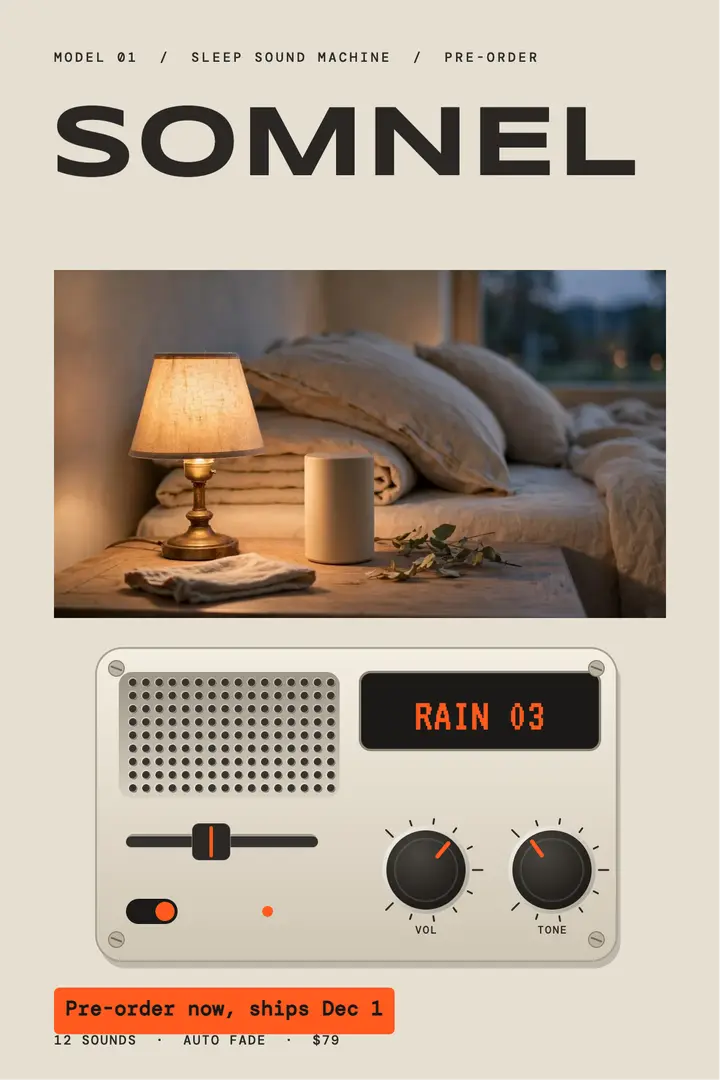 Somnel sleep sound machine launch poster template