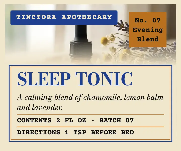 Tinctora Apothecary sleep tonic label ad template