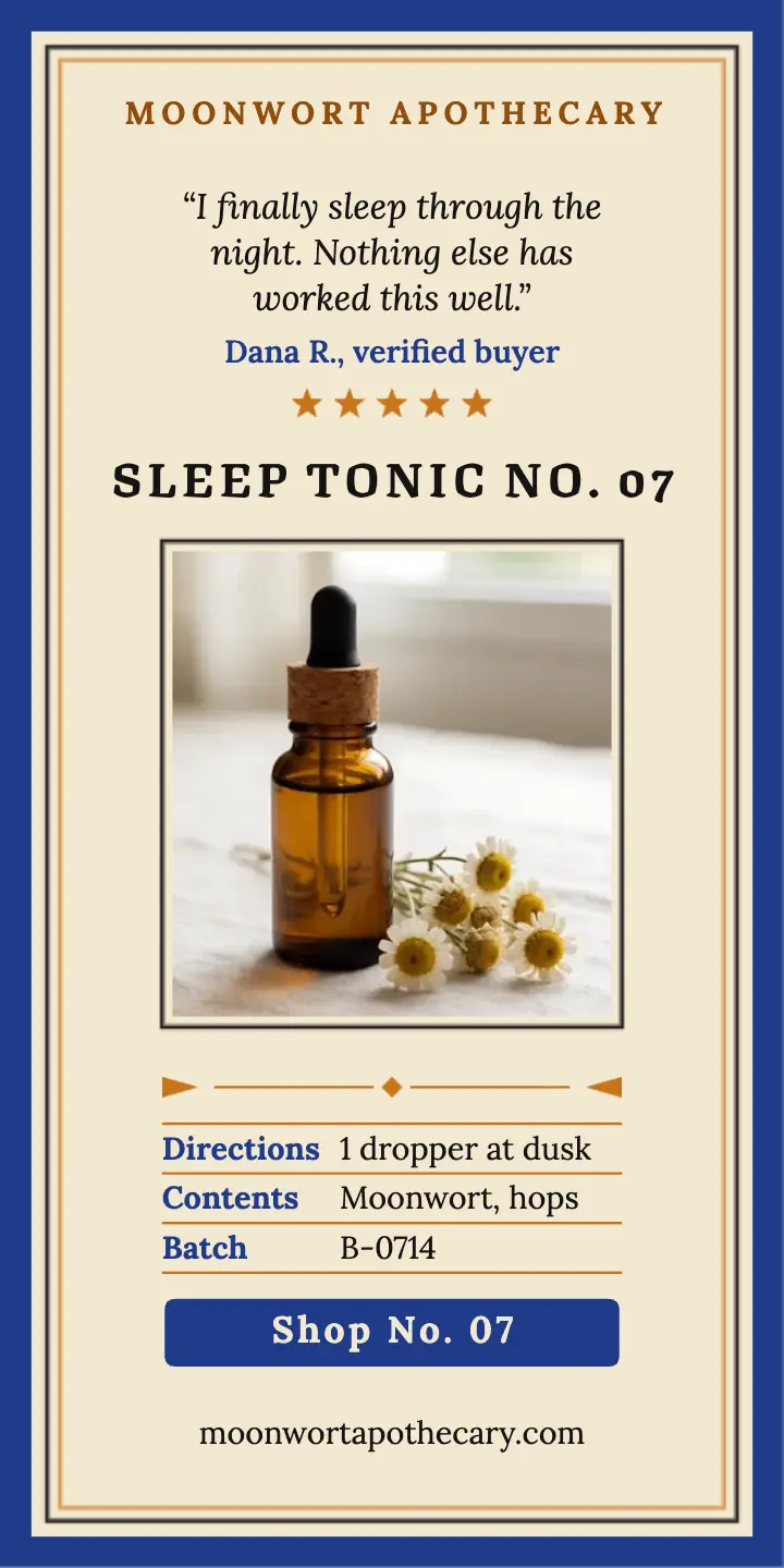 Moonwort Apothecary sleep tonic review ad: sleep tonic review ad template