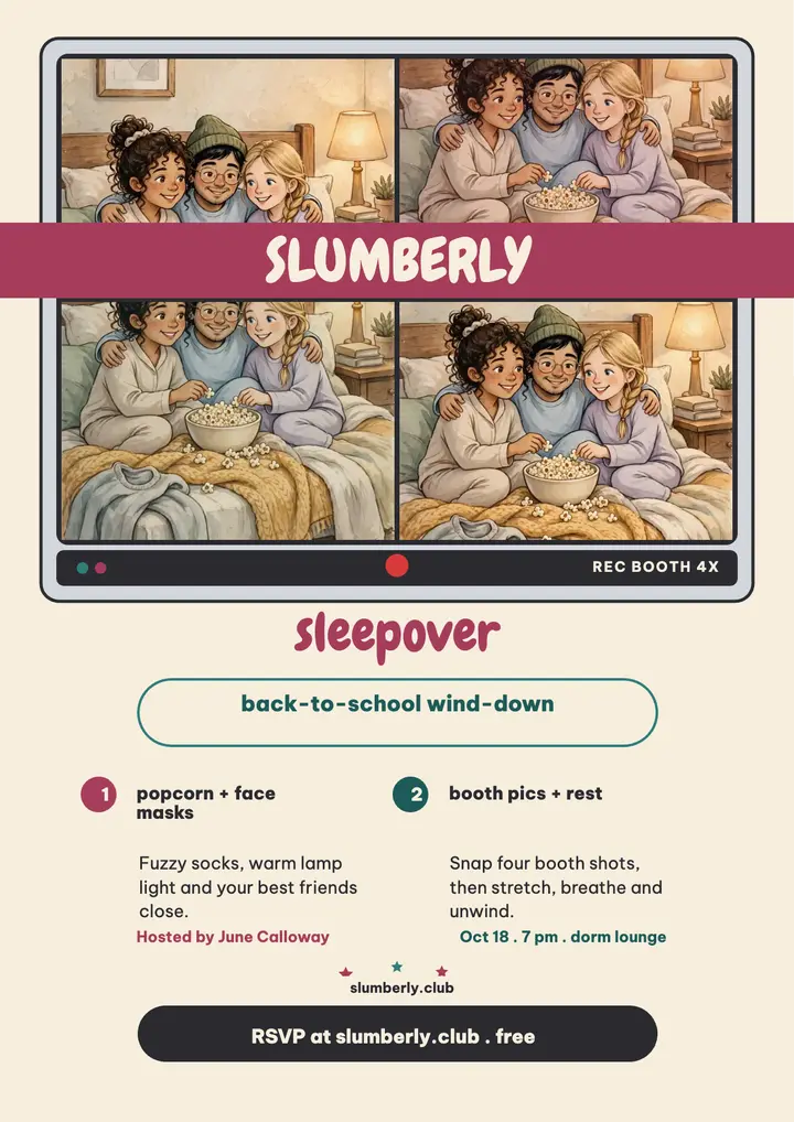 Slumberly sleepover webcam flyer template
