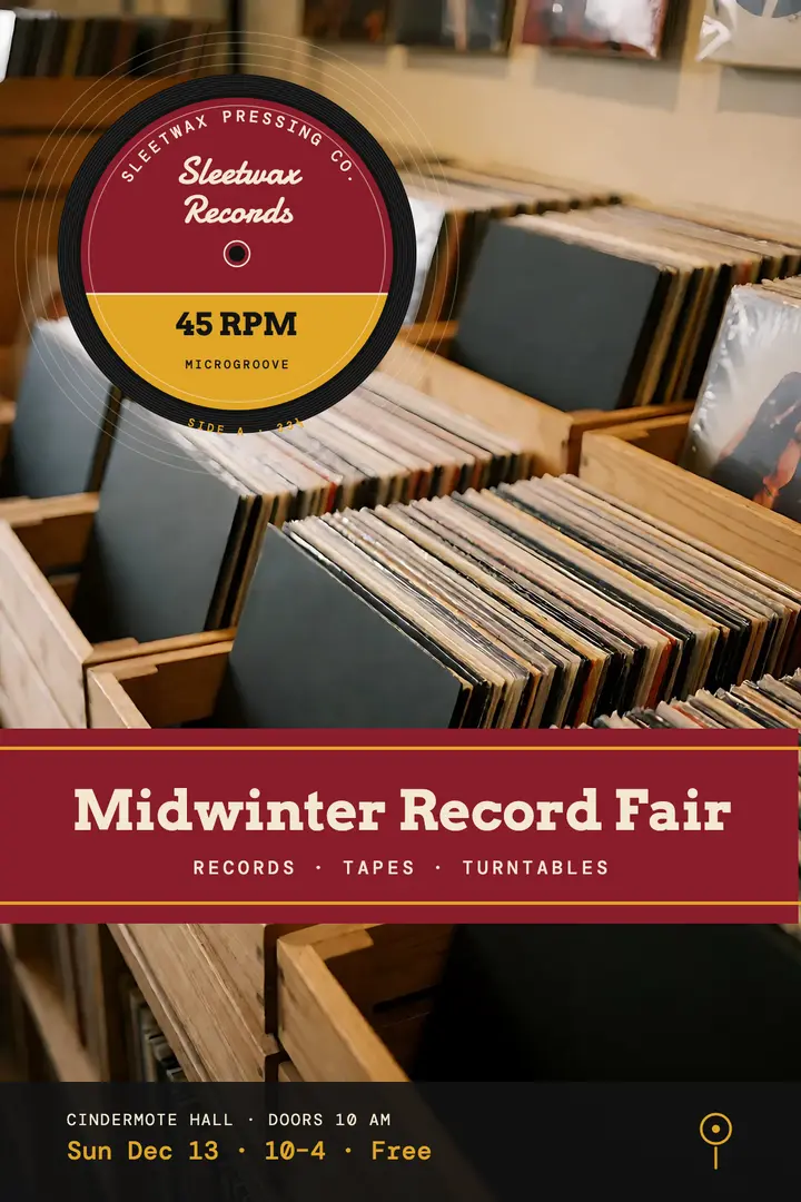 Sleetwax midwinter record fair poster, 45 rpm label template