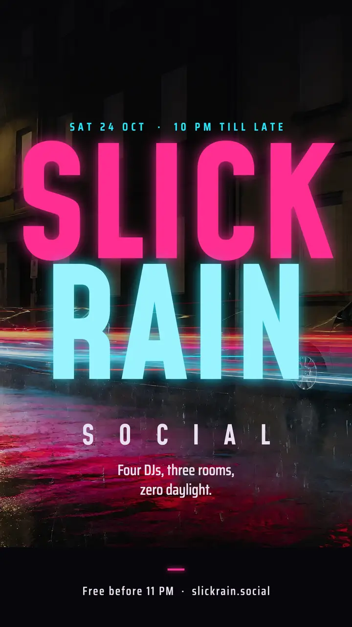 Slickrain Social neon noir story: dj night instagram story template
