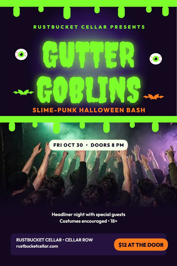 Gutter Goblins slime basement gig poster template