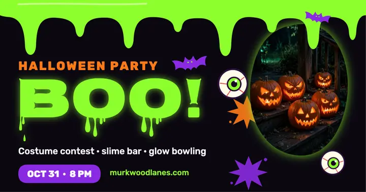 Murkwood Lanes slime Halloween bash post template
