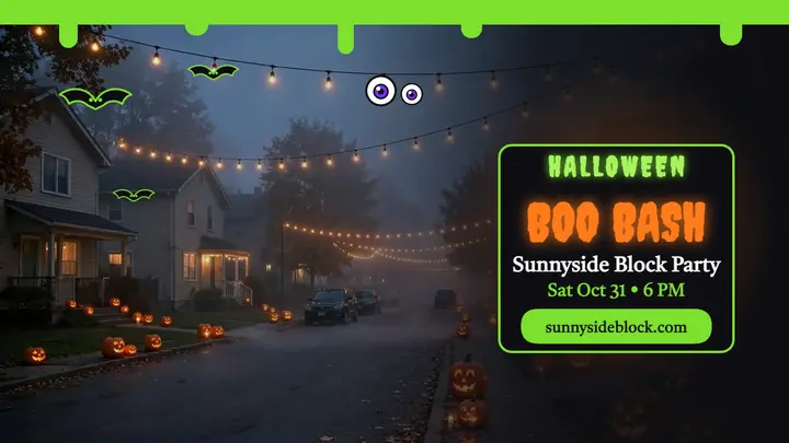 Sunnyside Halloween block party thumbnail template