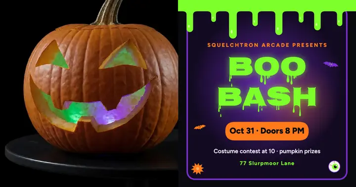 Boo Bash Halloween party Facebook post, 90s slime template