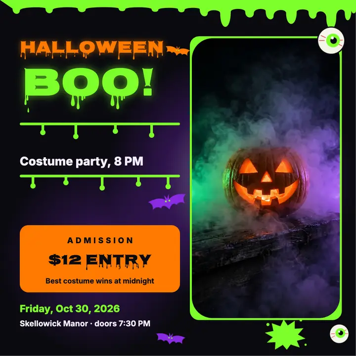 Skellowick Manor Halloween costume party, slime style template
