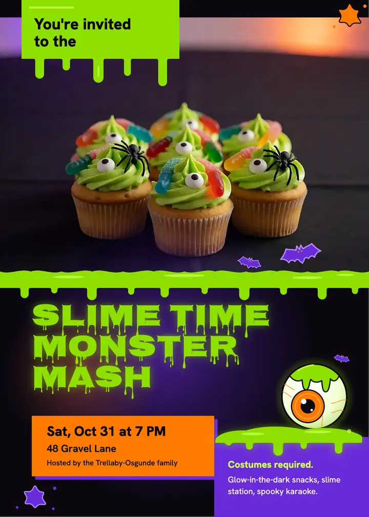 Slime Time Monster Mash Halloween party invitation template