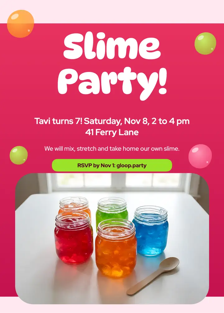 Gloop Lab slime party invitation template