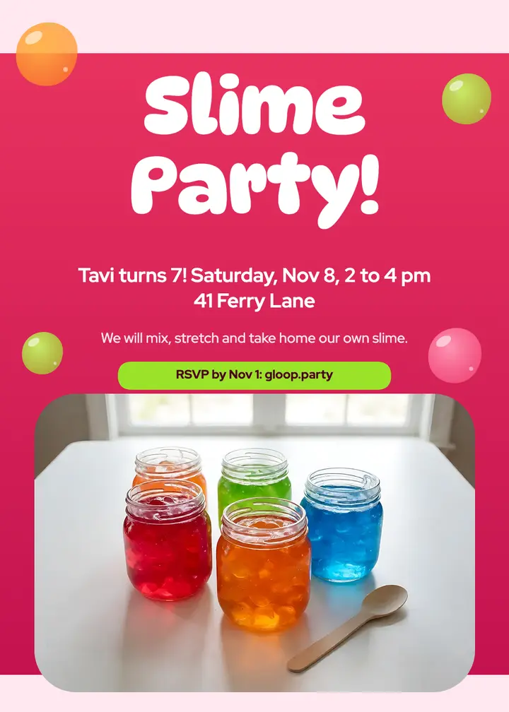 Gloop Lab slime party invitation template
