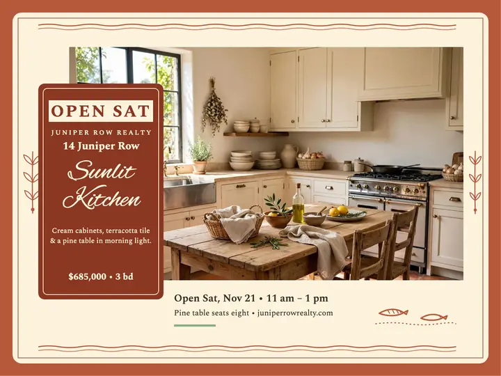 Juniper Row farmhouse kitchen slide: farmhouse listing slide template