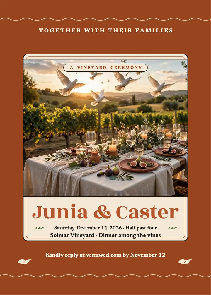 Junia and Caster vineyard slipware invitation: vineyard wedding invitation template