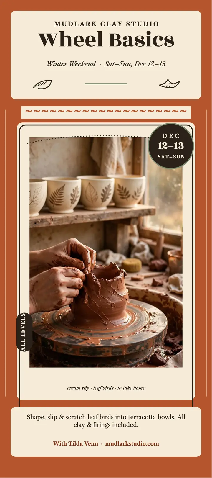 Winter wheel pottery weekend rack card template