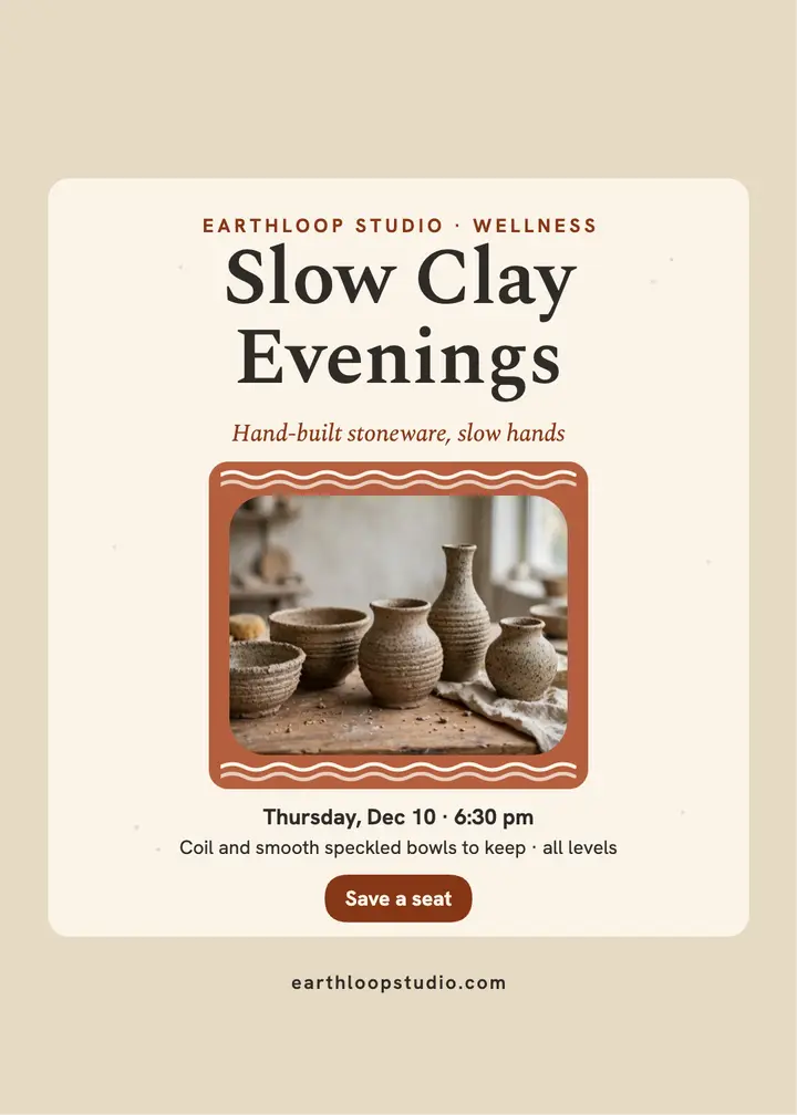 Slow Clay Evenings workshop invitation: clay workshop invitation template