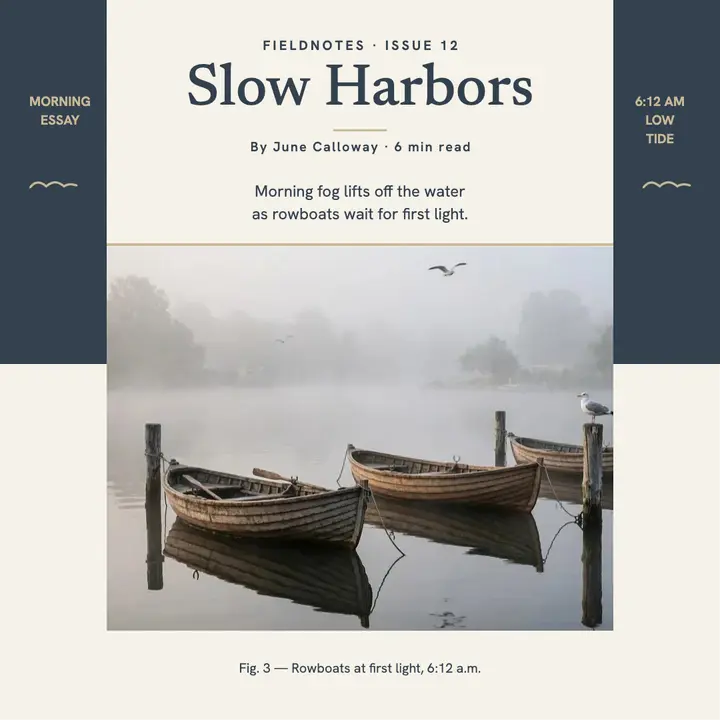 Slow Harbors morning essay, harbor rowboats template